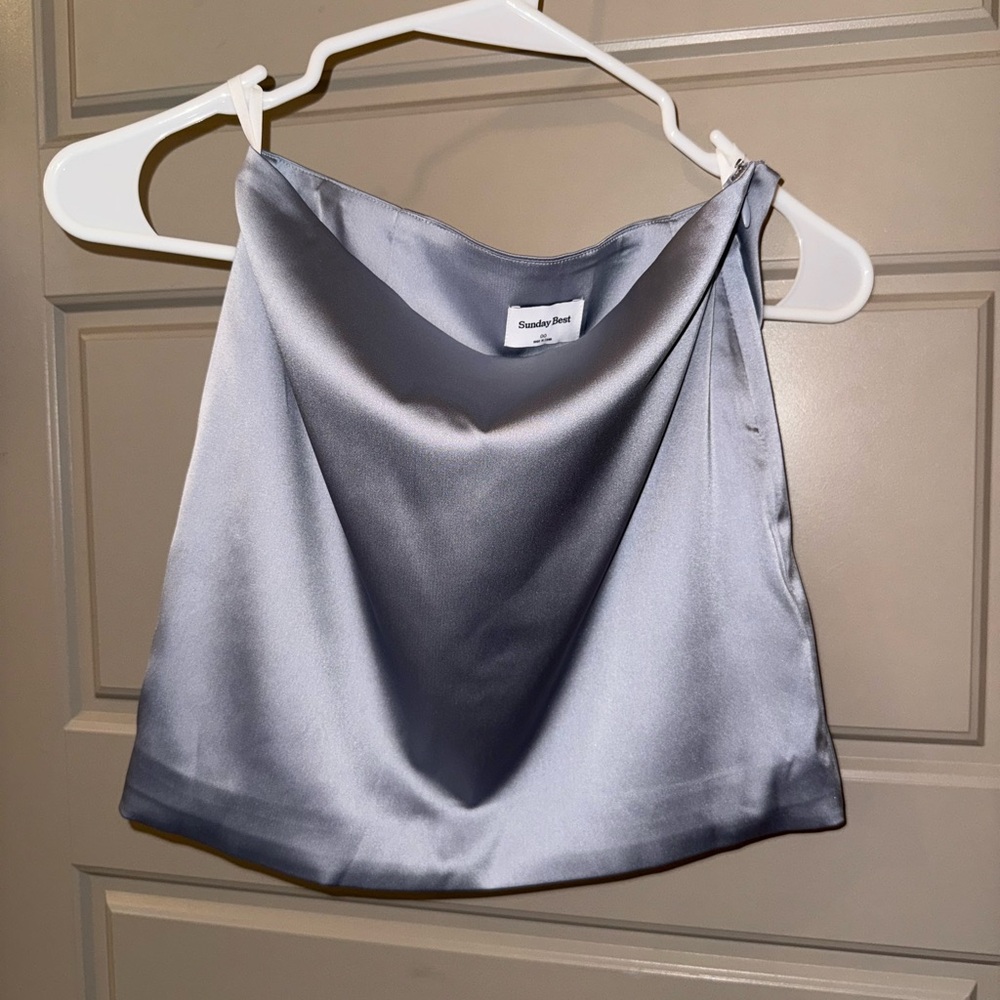 Aritzia Sunday best satin mini skirt light blue